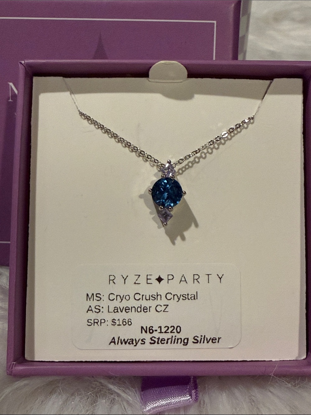 RYZE- Sterling Silver Blue Cryo Crystal Necklace with Lavender Accents